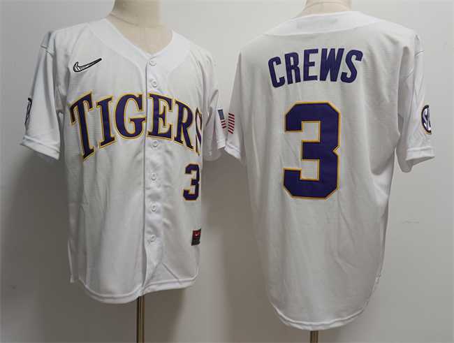 Men's LSU Tigers #3 ylan Crews White Stitched Baseball Jersey Dzhi